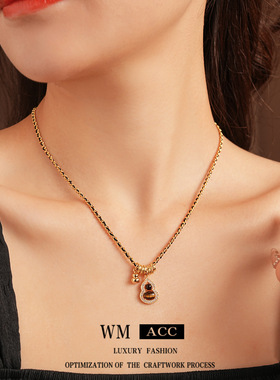 锆石虎眼石葫芦吊坠项链轻奢小众感锁骨链新中式复古百搭饰品