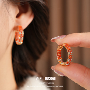 中古vintage镶钻圆形耳扣时尚 复古精致百搭耳环轻奢感耳饰女