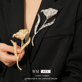 欧美跨境花朵褶皱胸针时尚 冷淡风别针饰品小众感服饰配件 个性