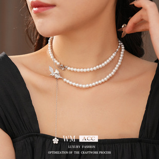 镶锆石珍珠小鸟花朵吊坠项链轻奢小众锁骨链法式 复古饰品女感