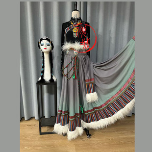 藏族热巴鼓舞蹈服装头饰艺考定制剧目渐变色重工高定演出服