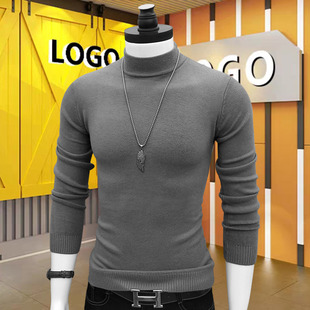 男士 内搭百搭款 半高领针织打底衫 修身 毛衣保暖纯色上衣韩版 秋冬季