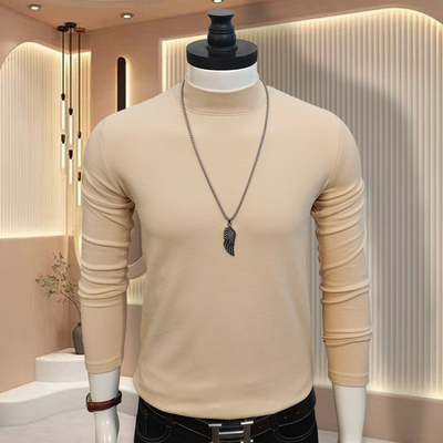 男士德绒打底衫秋冬季青年学生内搭保暖修身半高领纯色长袖上衣潮