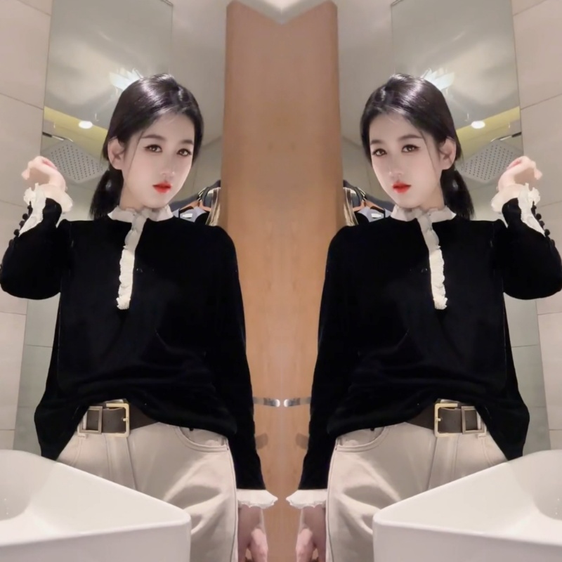 超好看优雅气质时尚丝绒小衫2025