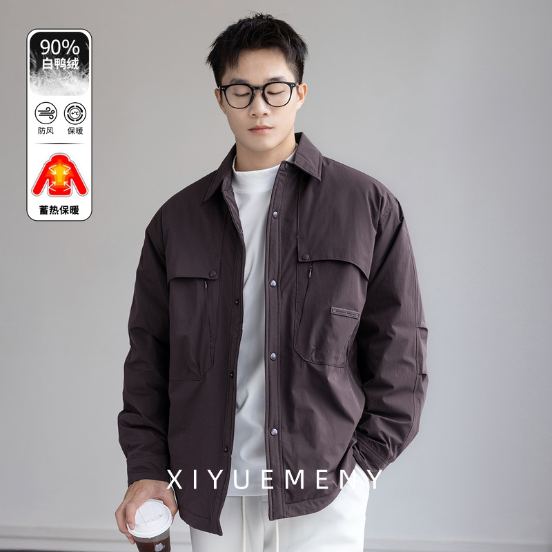 白鸭绒轻薄工装羽绒服男士外套