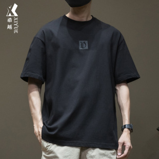 大码 日系潮流休闲百搭五分袖 上衣 t恤男夏季 希越重磅全棉男生短袖