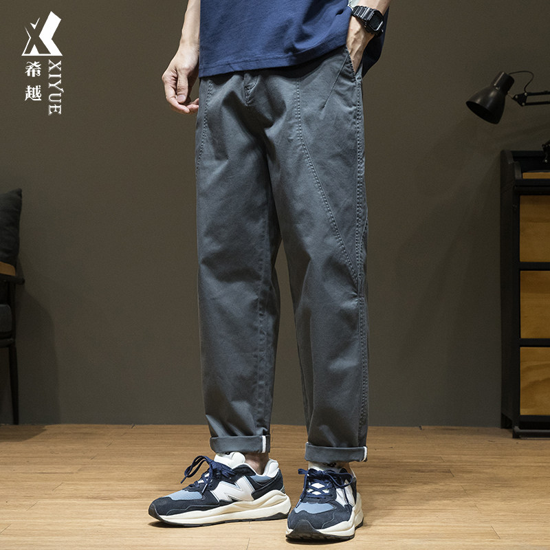2026夏季新款直筒休闲裤男春秋工装男士灰色锥形宽松大码九分裤子