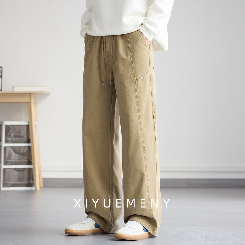 工装风纯棉直筒休闲裤男士2025秋冬新款宽松大码简约拼接百搭裤子
