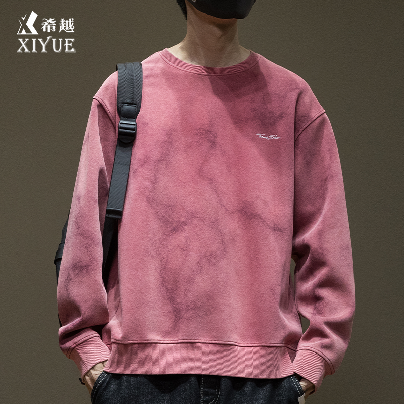 洗水扎染刺绣圆领卫衣