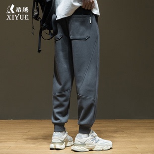 运动束脚裤 拼接抽绳大码 子 男2026春秋季 宽松休闲针织加厚加绒卫裤
