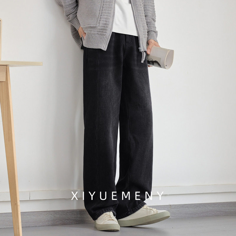 希越高级感复古黑色直筒牛仔裤男春季新款宽松抗皱耐磨百搭休闲裤