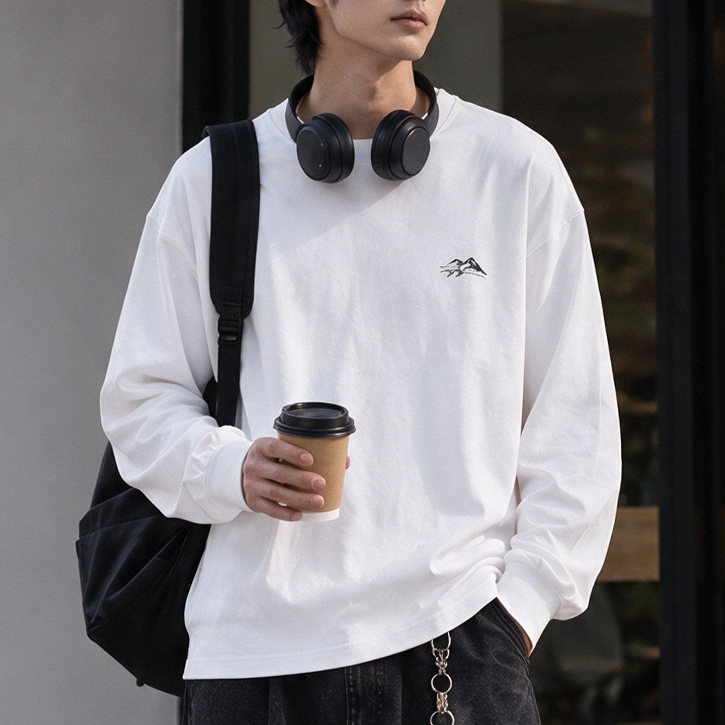 希越重磅纯棉长袖T恤打底衫2男026年秋冬新款松弛感日常百搭上衣