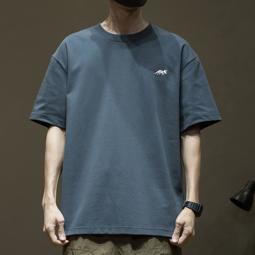 希越纯棉刺绣宽松胖子短袖男T恤