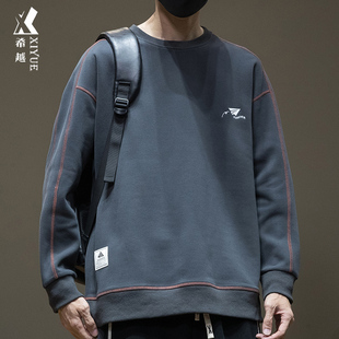 胖子男装 保暖打底上衣宽松大码 潮流 卫衣男秋冬加厚男士 加肥加大码