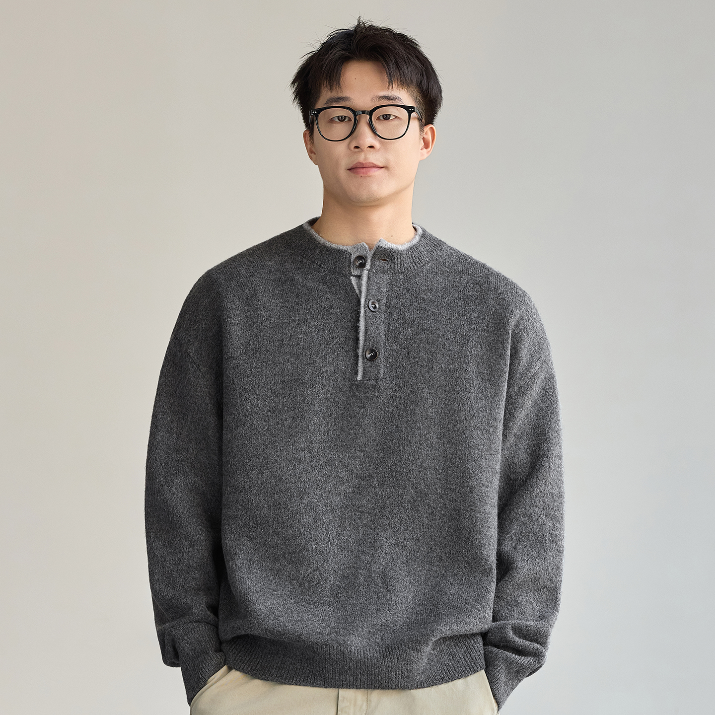 亨利领针织毛衣男冬季保暖上衣