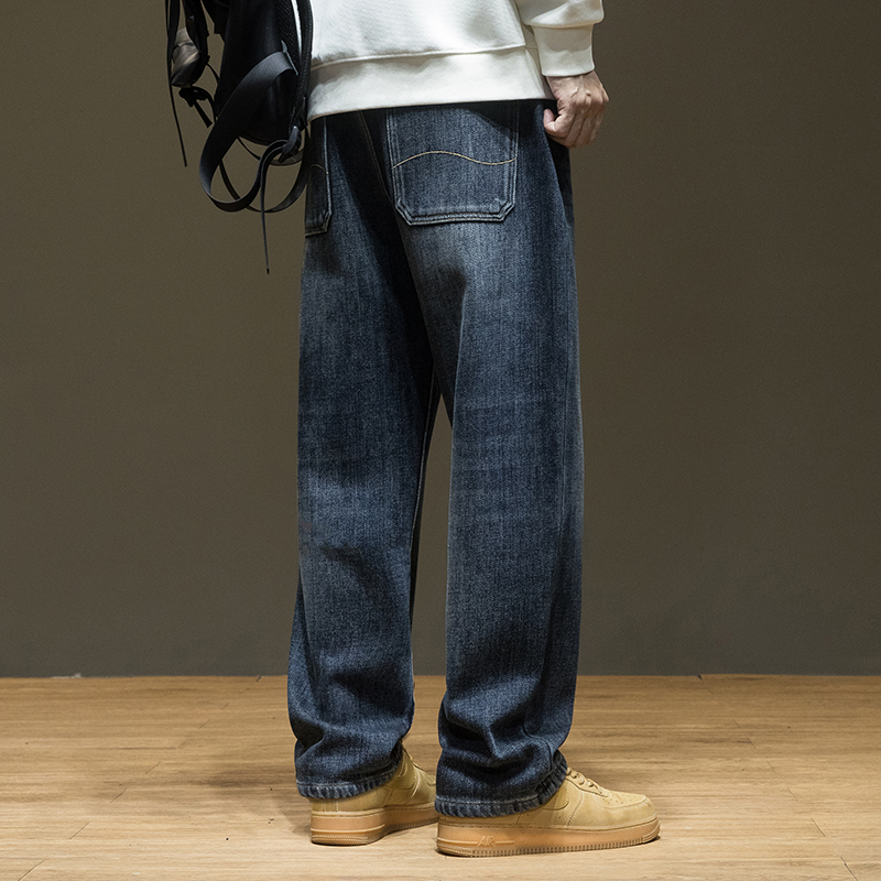 加绒牛仔裤男美式复古水洗裤子