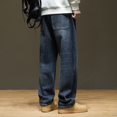 加绒牛仔裤男美式复古水洗裤子