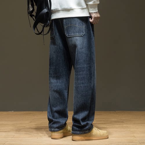 加绒牛仔裤男美式复古水洗裤子