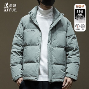 百搭鸭绒无帽立领羽绒服男款2024冬季宽松大码面包服休闲保暖外套