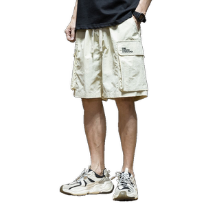 超薄速干 机能工装短裤男杏色2024夏季新款宽松大码男士五分中裤