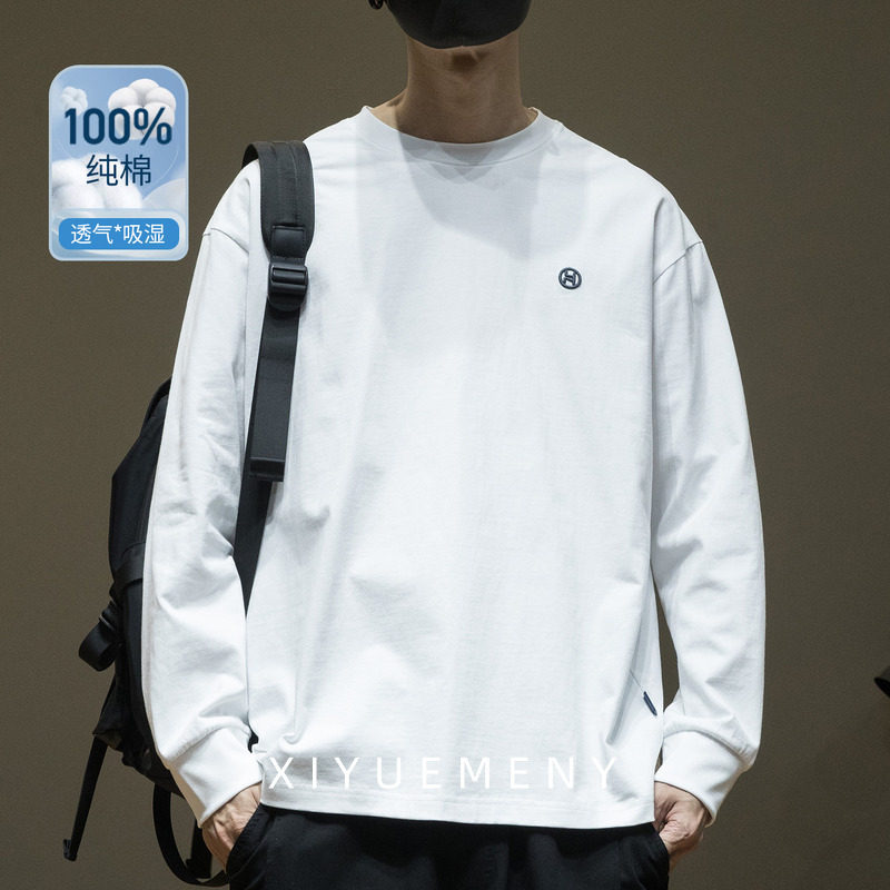 美式复古重磅纯棉长袖T恤男秋季