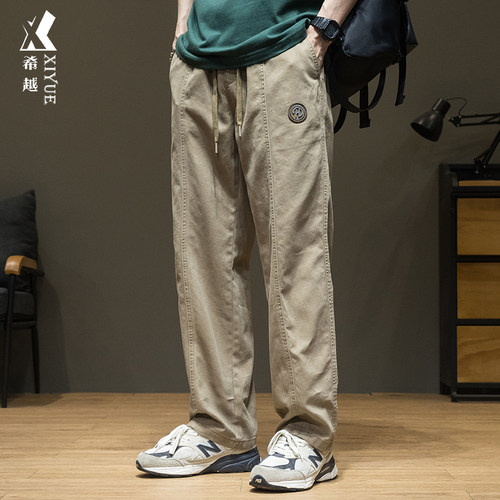 卡其色直筒工装休闲裤男宽松长裤