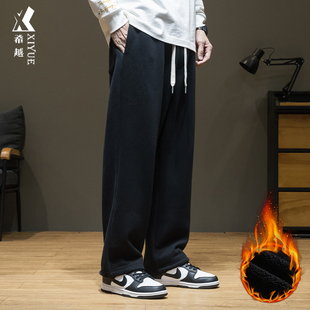 男士 休闲拖地男裤 直筒加绒卫裤 宽松大码 子 春秋新款 秋冬加大运动裤