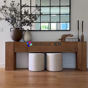 中古侘寂风实木玄关桌复古原木长条桌子民宿酒店客厅靠墙条案饰台