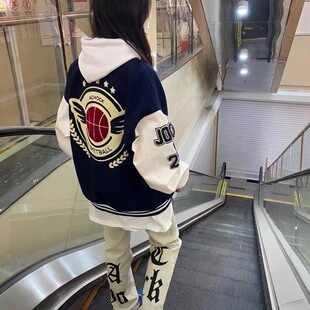 Achock潮牌毛巾绣美式字母棒球服男女街头夹棉加厚夹克