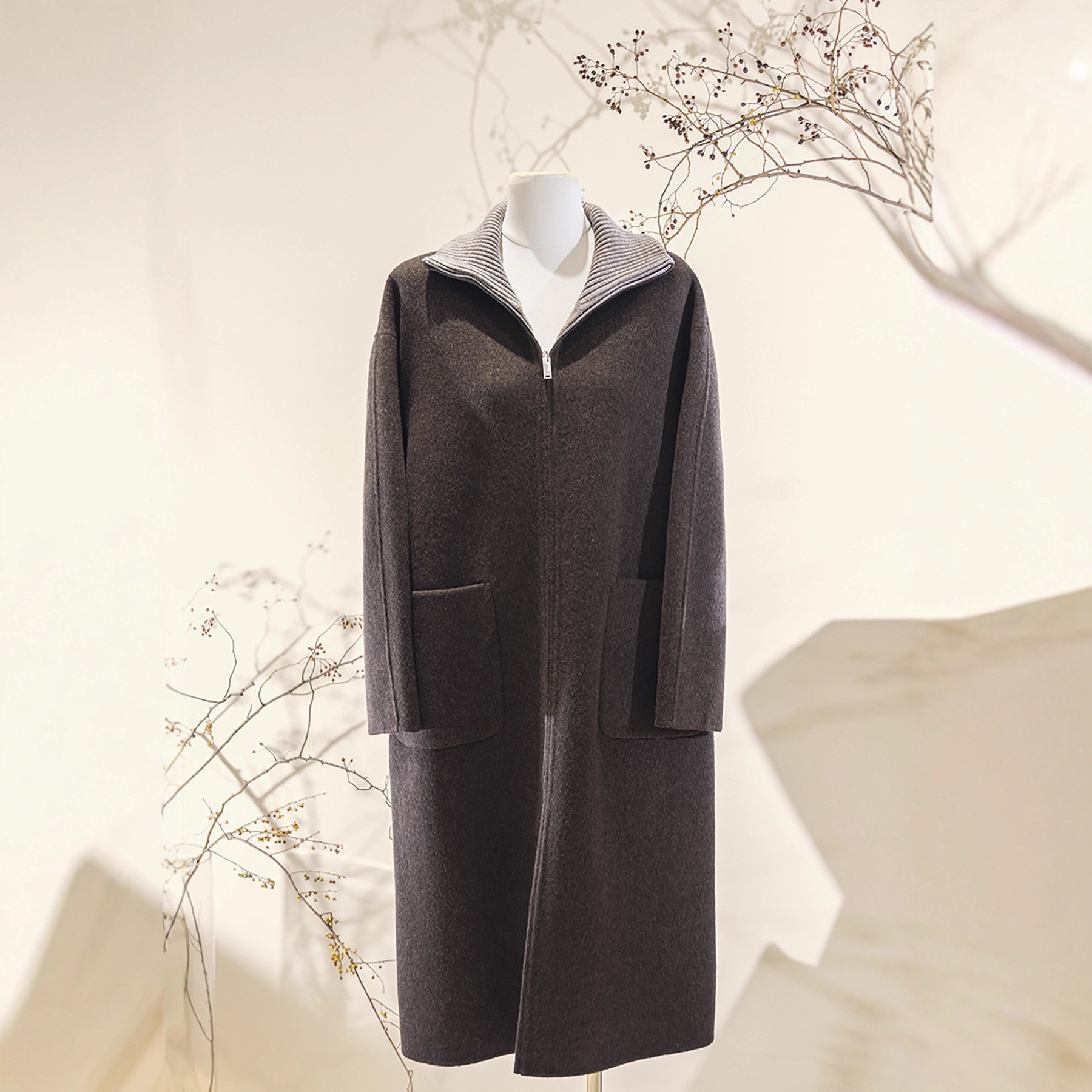 2023秋冬新款羊绒羊毛大衣针织拼接简约时尚毛呢大衣外套女长款,女装/女士精品,毛呢外套,淘宝优惠券,粉丝福利购,淘宝优惠卷