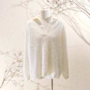 重磅拉绒100%山羊绒水手领针织衫 女秋冬套头毛衣
