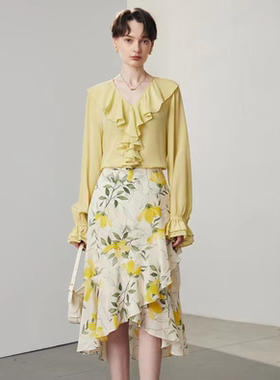 V型荷叶领18姆米03双绉砂洗桑蚕丝衬衫ML-445