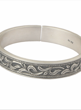扶苏原创手工古法刻花银镯环复古文艺老式古法定做刻字定情礼物