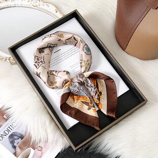 围巾春款女款2026新款韩网红百搭时尚碎花70仿真丝方领巾系脖丝巾