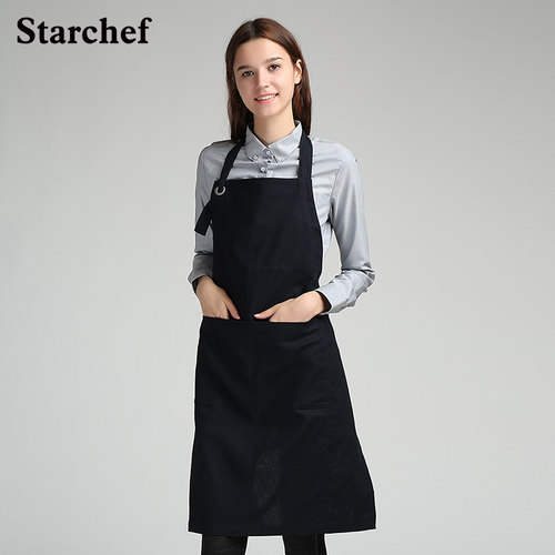 时尚美甲工作服防污亚麻做饭围裙