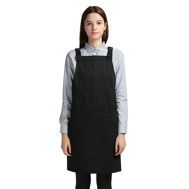 黑色挂脖厨师服务员调节围裙韩版家居做饭韩版LOGO定制时尚工作服