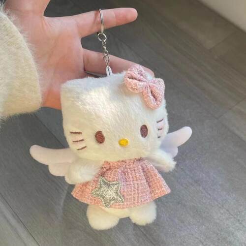 ins可爱少女心天使翅膀猫挂件包包挂件学生粉裙子毛绒玩偶钥匙扣