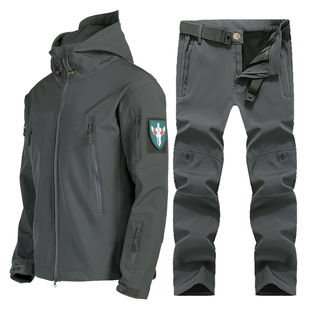 军迷保暖防风战术外套三合一加绒登山服男 户外软壳冲锋衣套装 冬季