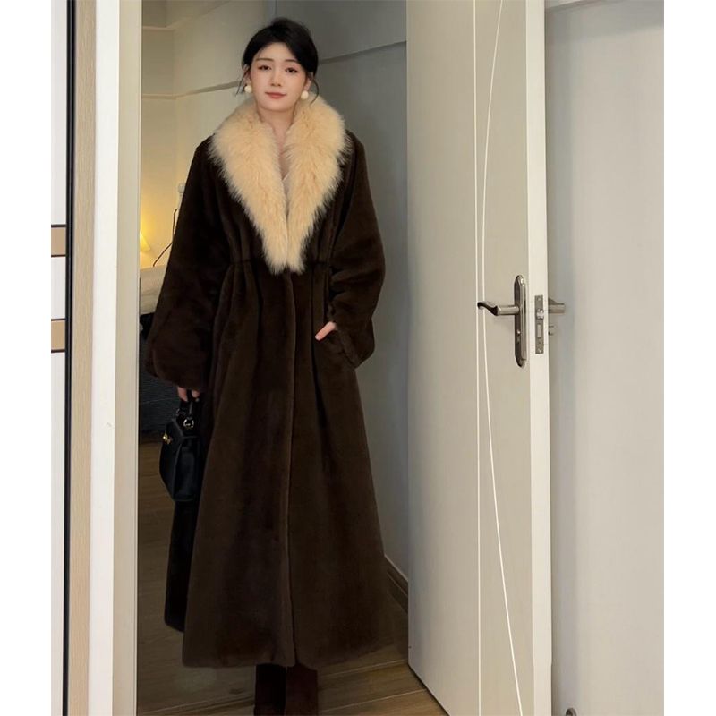【雪冬妲己】冬季新款气质时尚慵懒风休闲中长款毛领大衣外套女