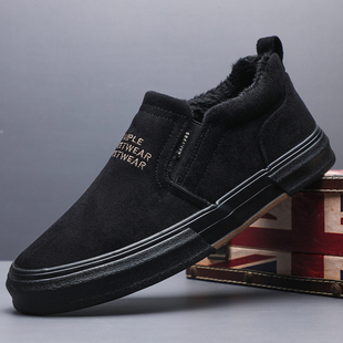 男鞋冬季新款保暖棉鞋一脚蹬加绒加厚板鞋休闲鞋软底防滑懒人鞋男