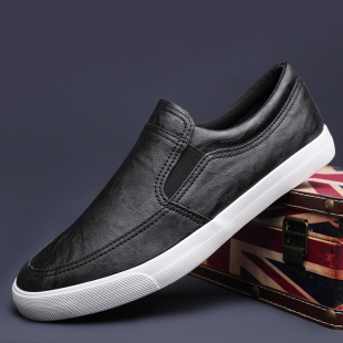 春季新款潮鞋男鞋一脚蹬懒人鞋男士休闲透气皮鞋开车鞋男加绒棉鞋