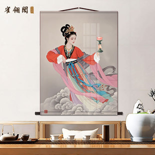 华山三圣母画像华岳三娘宝莲灯人物挂画书房客厅卷轴画来图定制