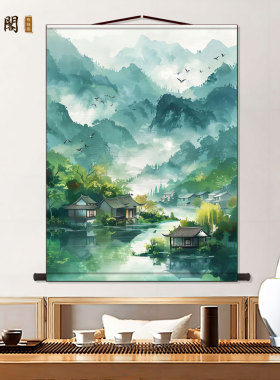 青山绿水山水风景挂画书房玄关客厅装饰字画走廊沙发背景墙丝绸画