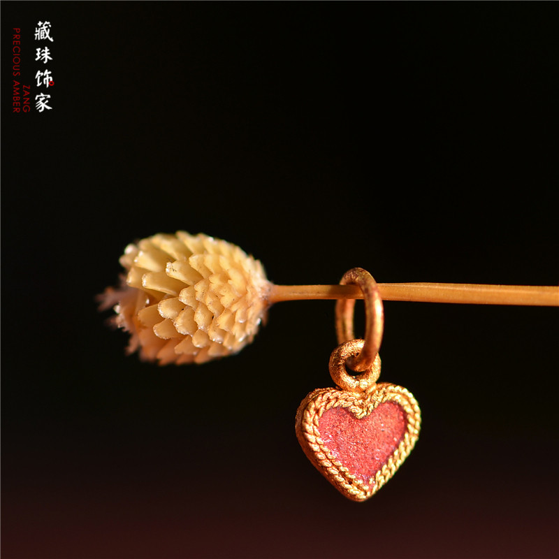藏珠饰家 足金珐琅烧蓝心形双面宫廷造办古法黄金手链吊坠配饰