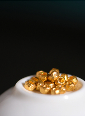 足金錾刻古法黄金隔珠捶纹珠