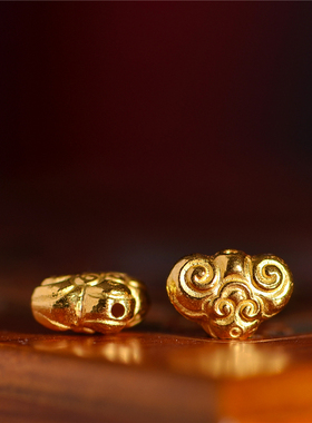 足金手工錾刻黄金祥云如意隔珠