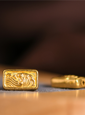 手工錾刻古法黄金海水江崖纹隔珠