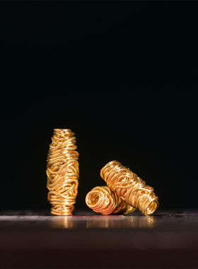 足金手工錾刻古法黄金毛线球隔珠