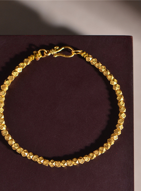 足金手工錾刻黄金多棱珠路路通