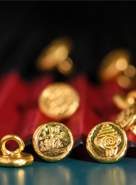 手工錾刻古法黄金吉言金扣子
